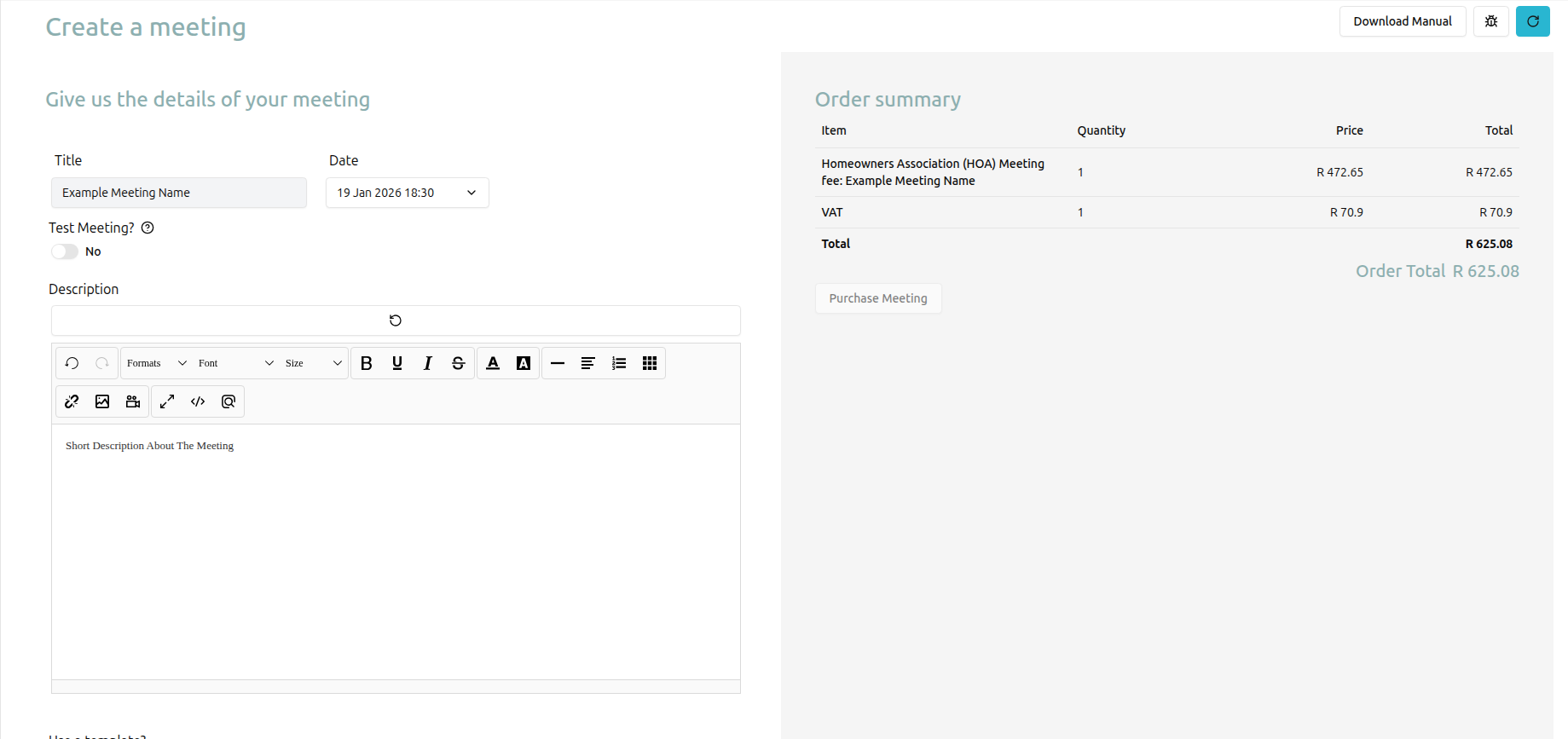 Please ensure you have a stable internet connection. If you do, consider downloading a new manual from admin.meetingpal.app
