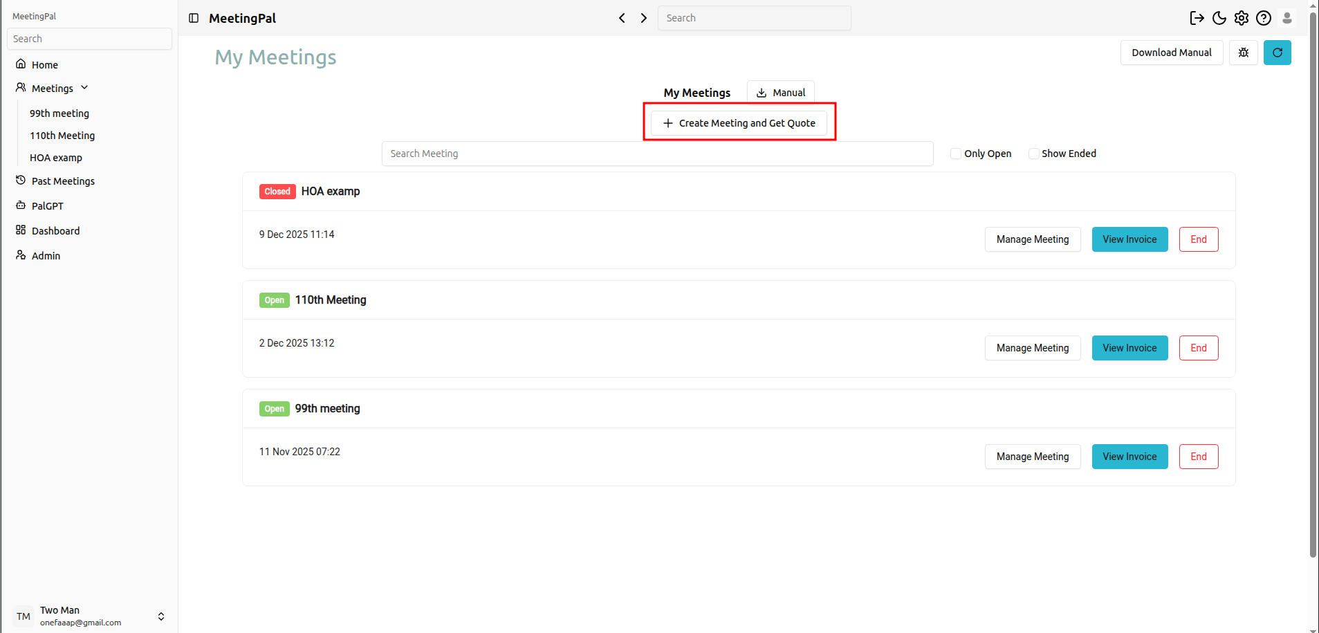 Please ensure you have a stable internet connection. If you do, consider downloading a new manual from admin.meetingpal.app