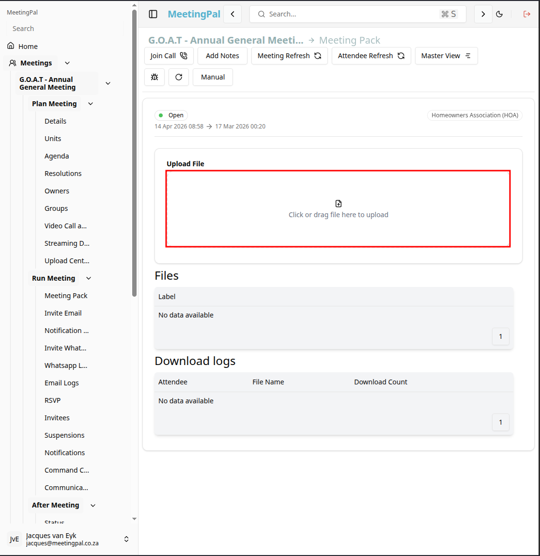 Please ensure you have a stable internet connection. If you do, consider downloading a new manual from admin.meetingpal.app