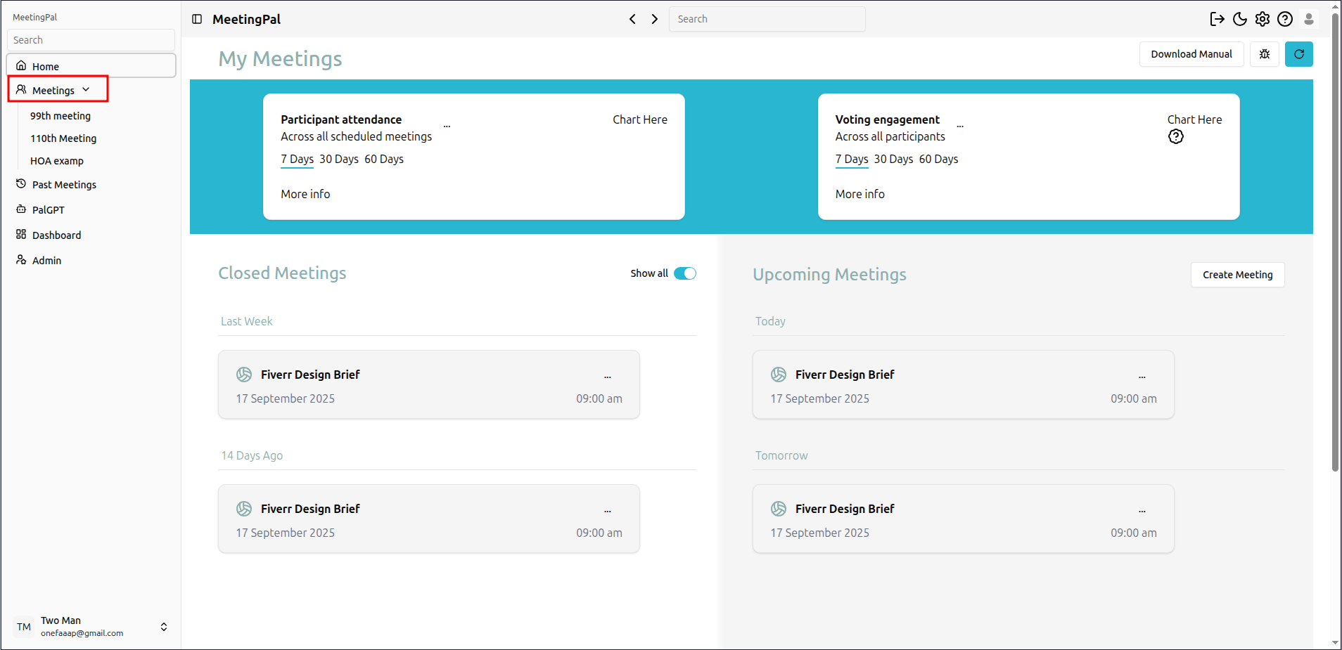 Please ensure you have a stable internet connection. If you do, consider downloading a new manual from admin.meetingpal.app