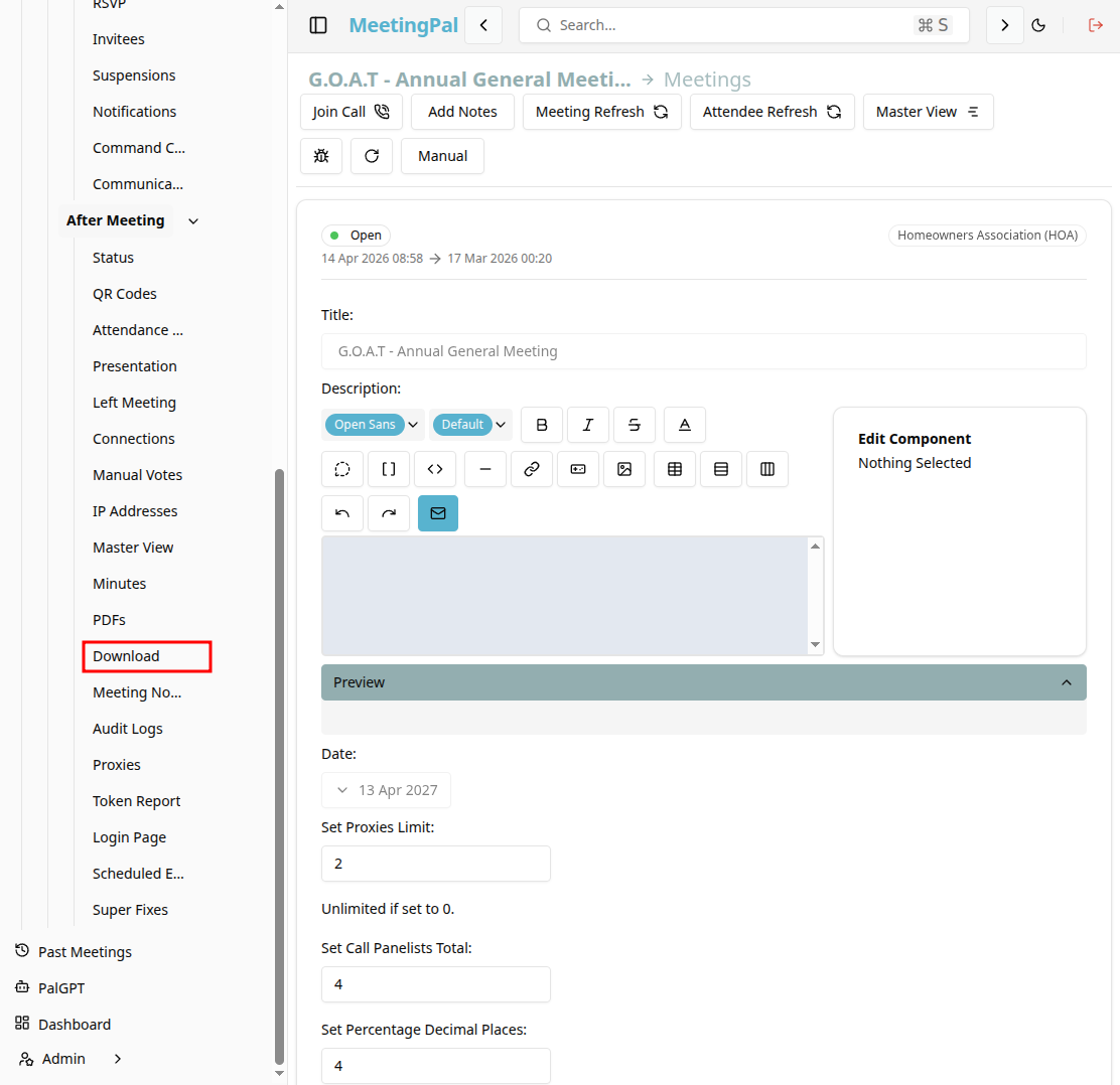 Please ensure you have a stable internet connection. If you do, consider downloading a new manual from admin.meetingpal.app